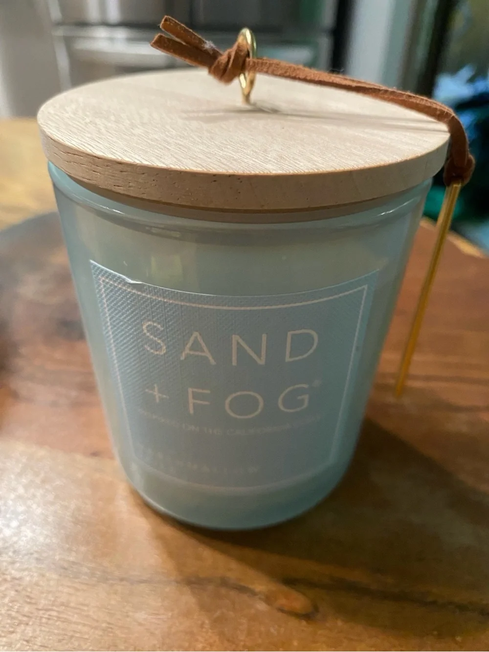 Sand + Fog Coastal Blue Scented Candle with Wooden Lid